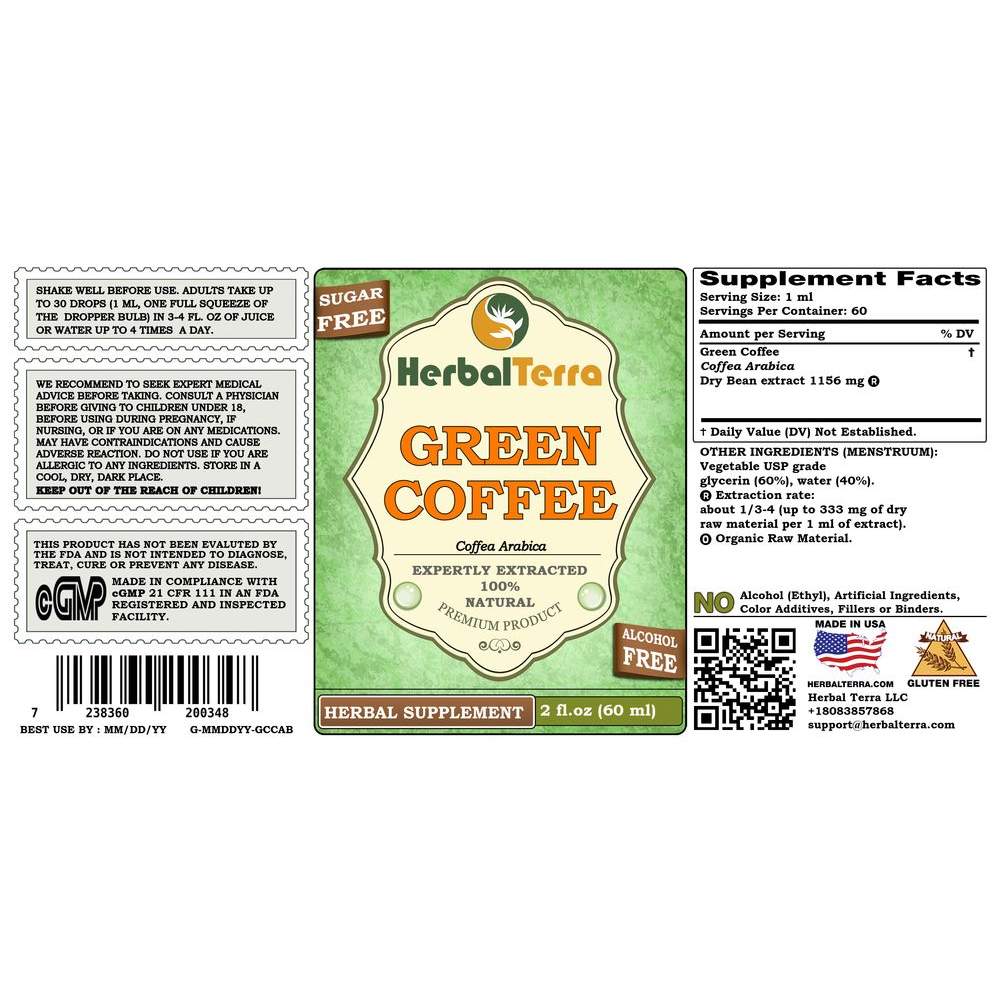 Green Coffee (Coffea Arabica) Tincture, Dried Beans Liquid Extract